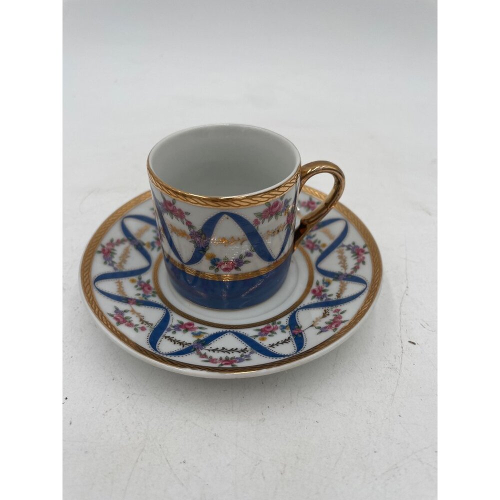 A Special Place 2003 Floral & Gold Trim Porcelain Espresso Cup & Saucer Set